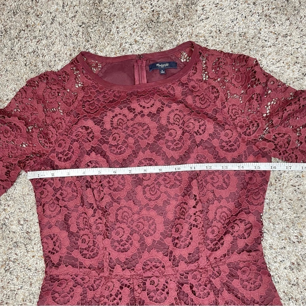 Madewell Magnolia Lace Overlay Short Sleeve Mini Dress in Burgundy Maroon 0 - Picture 9 of 11